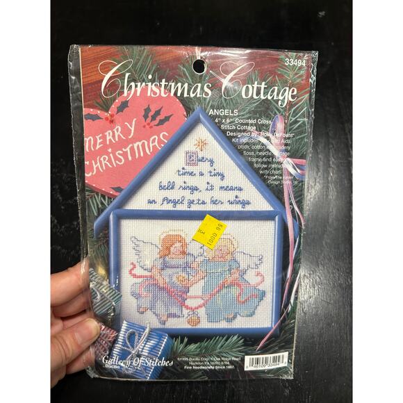 Bucilla 95 Needlepoint Kit unopened with frame- Angels Christmas- Blue- 4X6 in - Picture 4 of 5